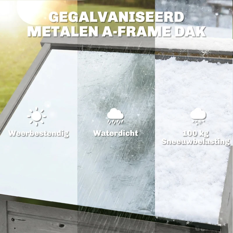 Outsunny Houten Tuinkast Extra Hoge Gereedschapskast met Verstelbare Planken, Magnetische Deur en Gegalvaniseerd Dak