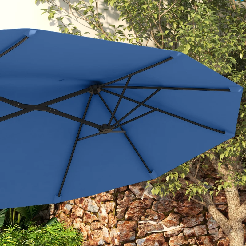 Outsunny Parasol ogrodowy, podwójny, regulowany, z korbką, daszkiem wentylacyjnym, poliester + stal, granatowy, 285 x 147 cm