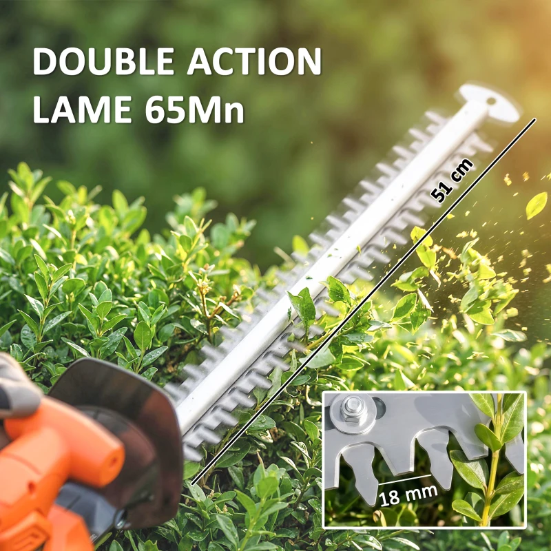 Outsunny Taille-Haies Électrique avec Manche Télescopique Lame 51 cm 2 Batteries 4,0 Ah  112,5x15x14,5cm, Orange