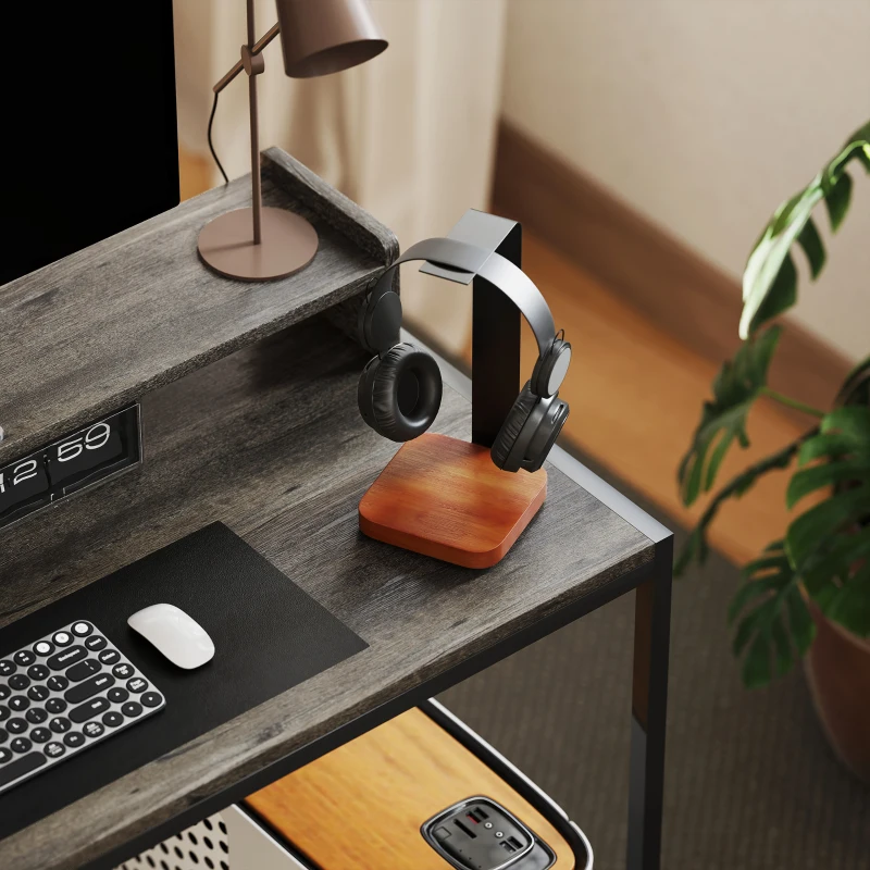 HOMCOM Mesa de Escritorio con Estantes Laterales Soporte para Monitor Ajustable y Estructura Móvil 120x48x85,5 cm Gris Carbón