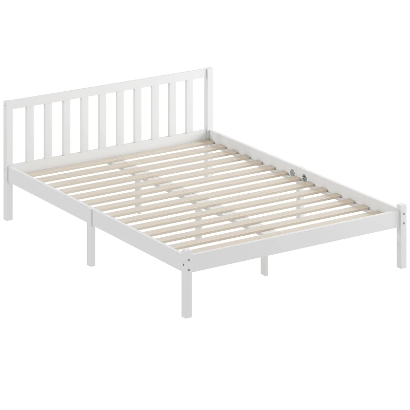 HOMCOM Cadre de lit en bois massif 140x190 cm lit simple avec tête de lit et sommier à lattes solide pour enfants adultes
