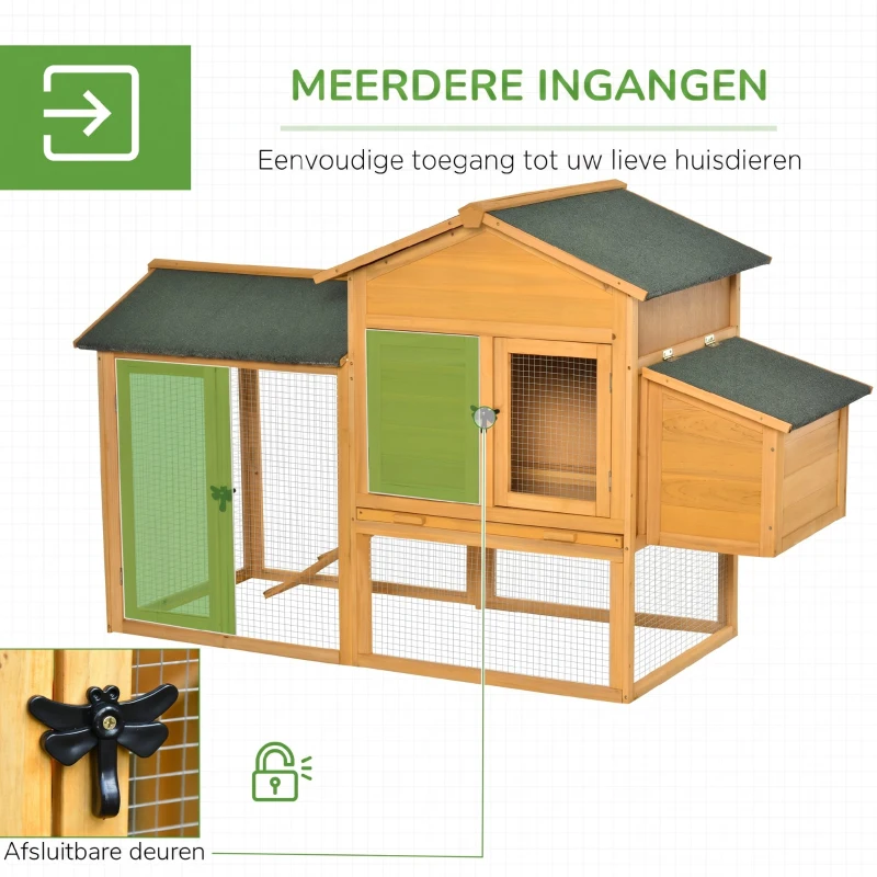 PawHut kippenhok kippenhok met ren pluimveehok met roede raam nestkast dennenhout geel + groen 168x75x103 cm(m-5)