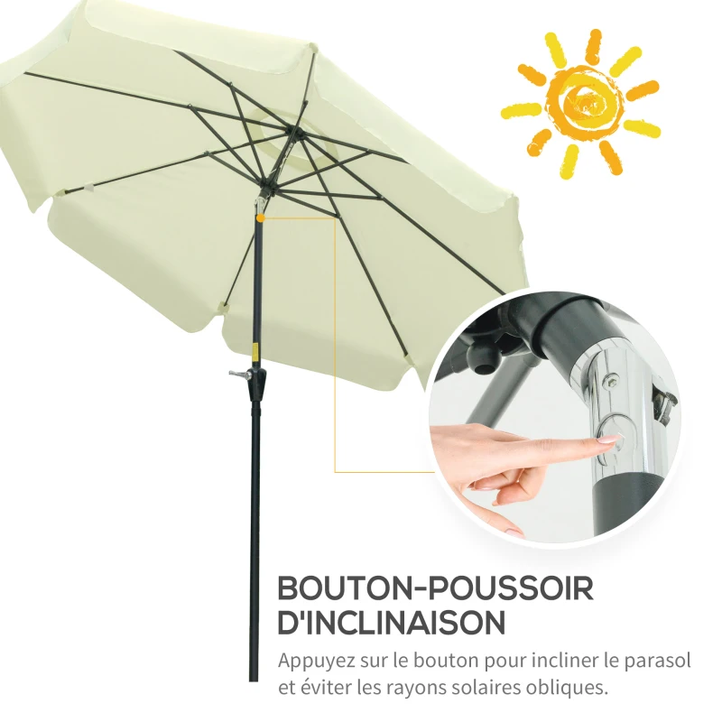 Outsunny Parasol de jardin extérieur parasol inclinable rond Ø2,7 m avec manivelle et protection solaire UV50+, beige