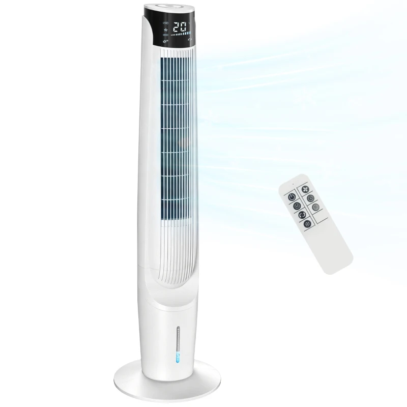 HOMCOM Air Cooler with LED Display and Remote Control, Oscillating Ice Cooling Fan with 3 Speeds, 4 Modes, 12 Hour Timer, White