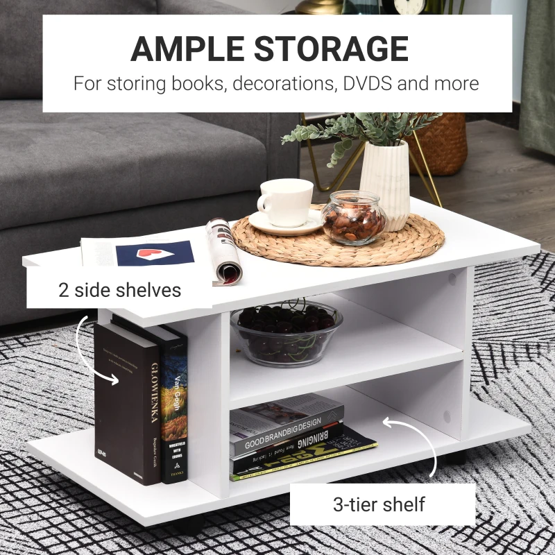 HOMCOM TV Unit for 42-inch TVs, Movable TV Table with Storage Shelves, TV Bench with Wheels for Bedroom, Living Room, White