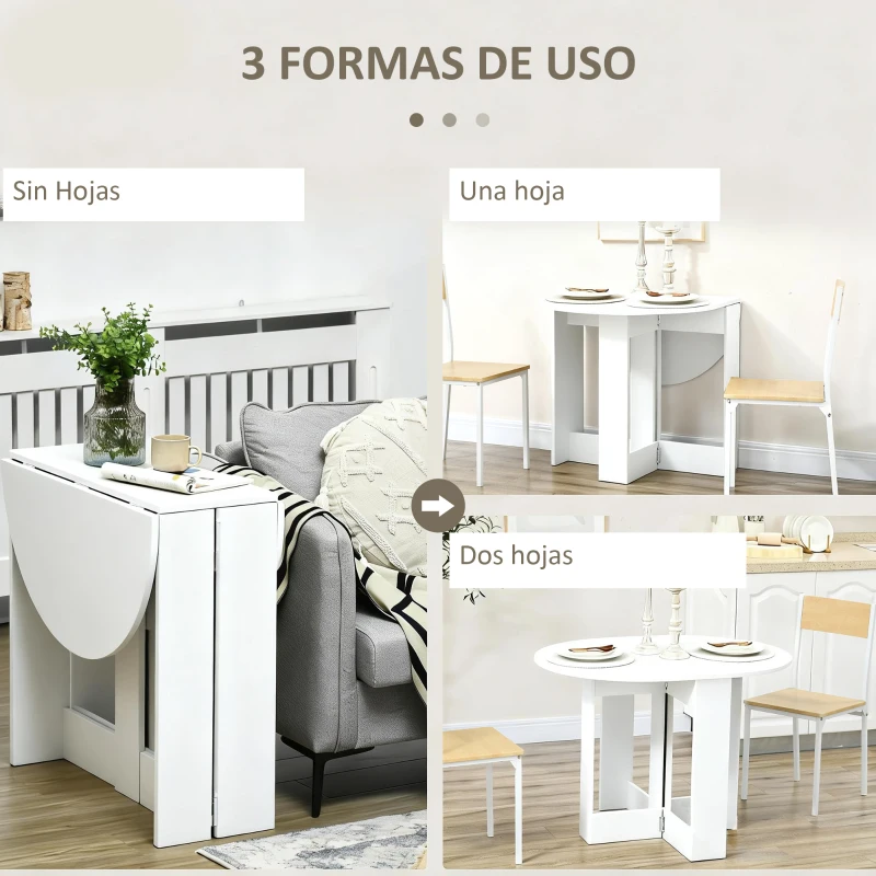 HOMCOM Mesa Plegable de Comedor Mesa de Cocina Plegable con 2 Alas Abatibles Mesa Plegable para 2-4 Personas 104x76x73,7 cm Blanco