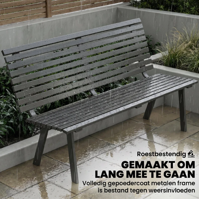 Outsunny Tuinbank 3-zits weerbestendig metalen outdoor zitbank met brede zitting lamellenontwerp, tot 240 kg 154 x 68 x 88 cm