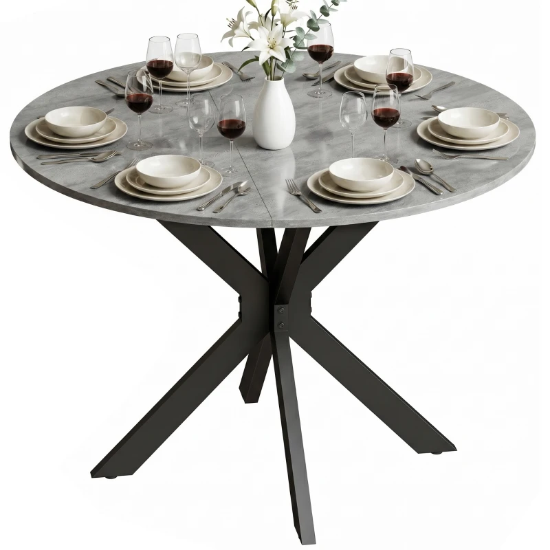 HOMCOM Tavolo Pieghevole 2-6 Persone, Ali Pieghevoli, Struttura Acciaio Doppia X, Grigio Cemento