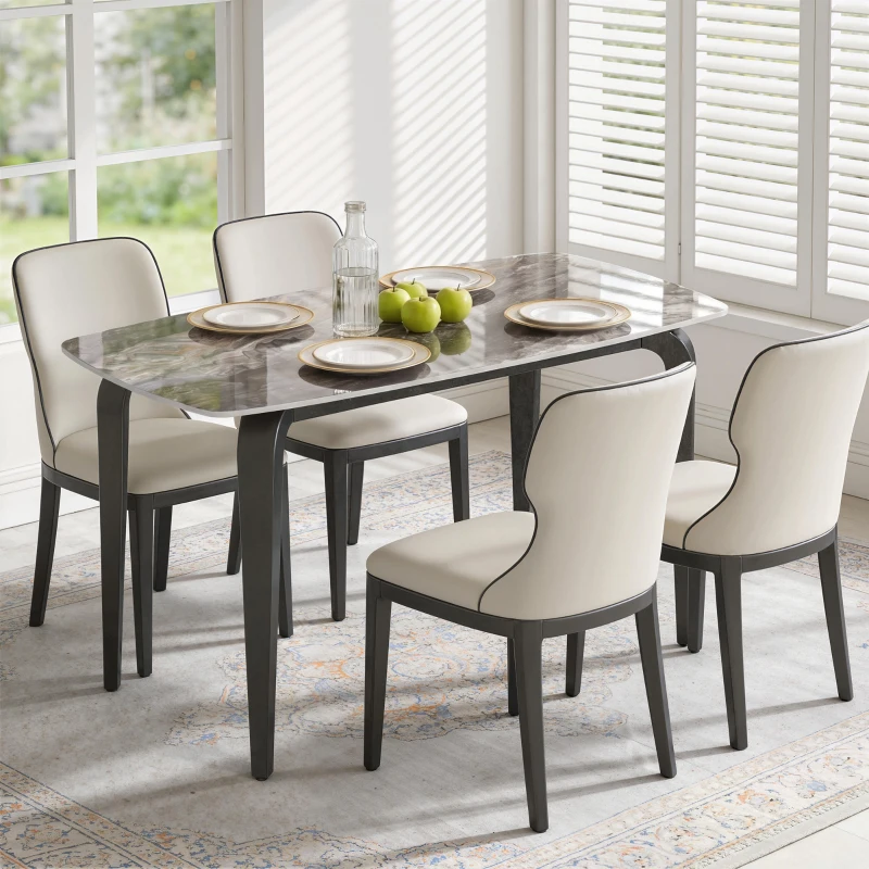 HOMCOM Tavolo 4 Persone, 130x70 cm, Moderno con Piano in Pietra Sinterizzata, Marrone