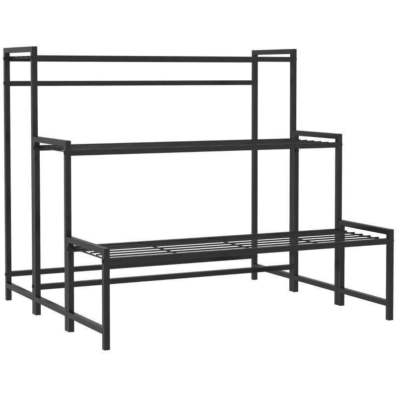 Outsunny Étagère à Fleurs en métal 3 Niveaux Intérieur et Extérieur, support de plantes en échelle, 75 x 70 x 66 cm, Noir