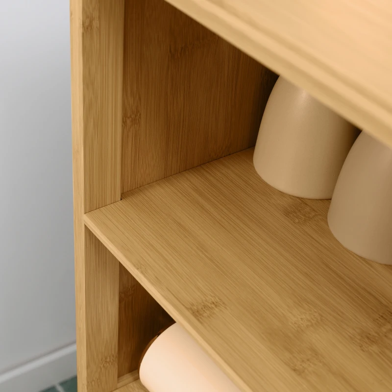 kleankin Meuble de rangement salle de bain en bambou avec 2 portes ajourées et 2 compartiments 50 x 29 x 92 cm naturel