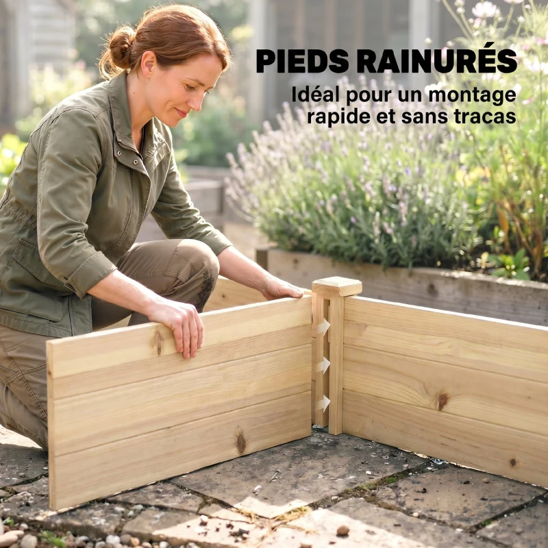 Outsunny Carré Potager de Jardin dim. 244 x 61,5 x 27 cm Feutre de Drainage, séparation Inclus Bois de Sapin