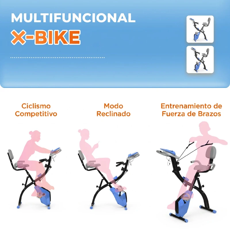 HOMCOM Bicicleta Estática Plegable con Respaldo 8 Niveles de Resistencia Volante Pantalla LCD Pulsómetro y Sillín Ajustable