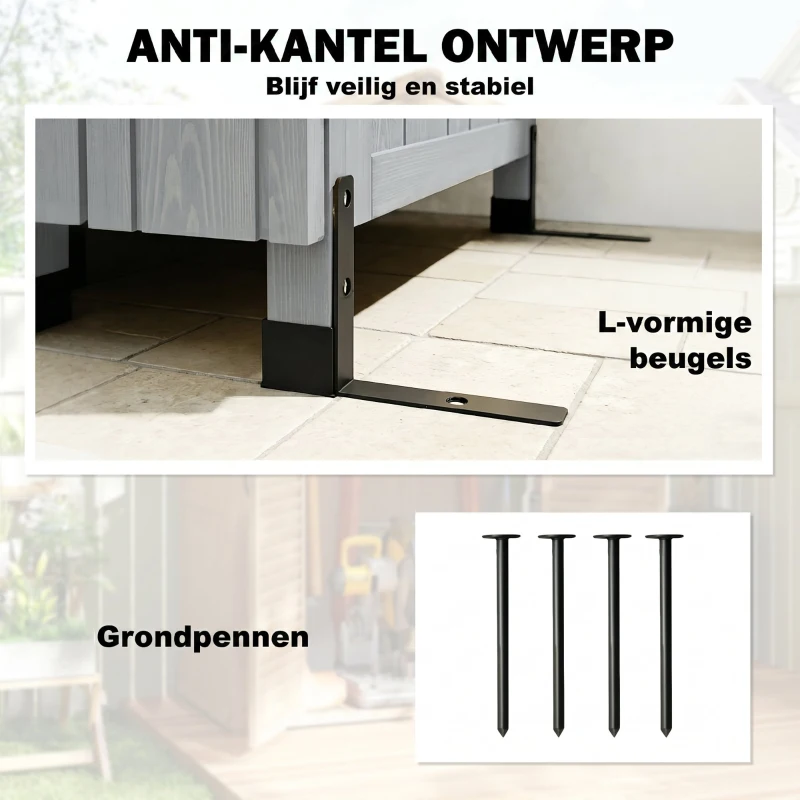 Outsunny Houten Tuinkast Extra Hoge Gereedschapskast met Verstelbare Planken, Magnetische Deur en Gegalvaniseerd Dak