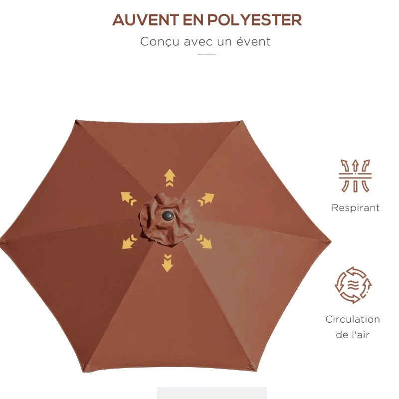 Outsunny Parasol droit parasol inclinable de jardin manivelle toile polyester haute densité 180 g/m² Ø2,6 x 2,35 m aluminium café