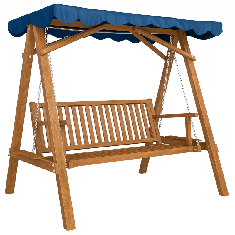 Outsunny Dondolo da Giardino 3 Posti in Legno con Baldacchino 205x133x186cm