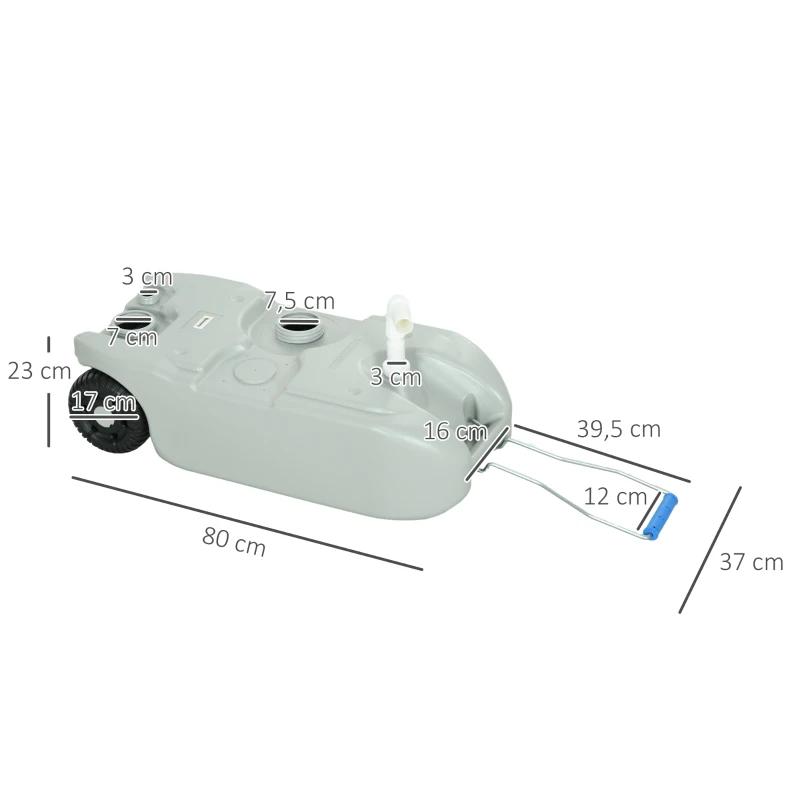 Outsunny Abwassertank, 40L, rollbar, mit Schlauch, sprintzfrei, HDPE, 37x23x80cm, Grau