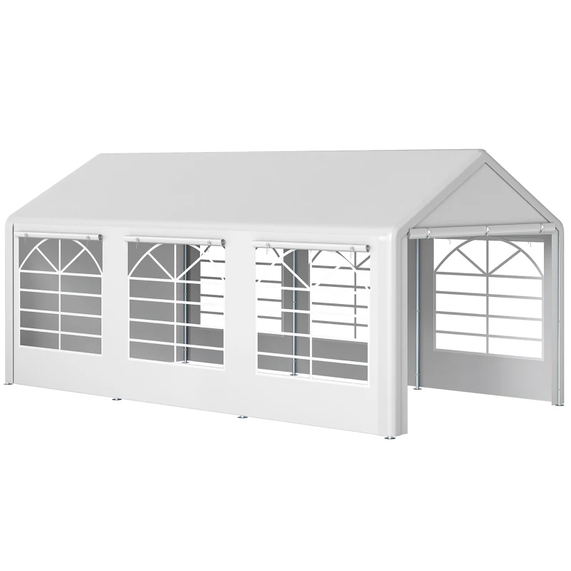 Outsunny Tonnelle de jardin 3 x 6 m tente de réception avec 4 parois 3 fenêtres de chaque côté barnum pour fête mariage blanc