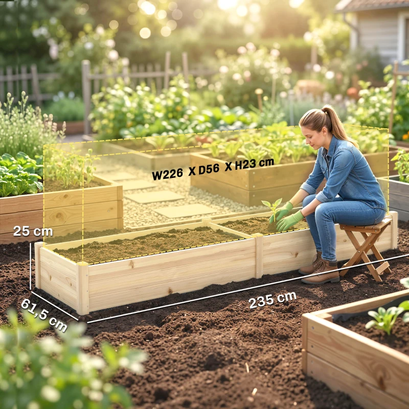 Outsunny Carré Potager de Jardin dim. 244 x 61,5 x 27 cm Feutre de Drainage, séparation Inclus Bois de Sapin