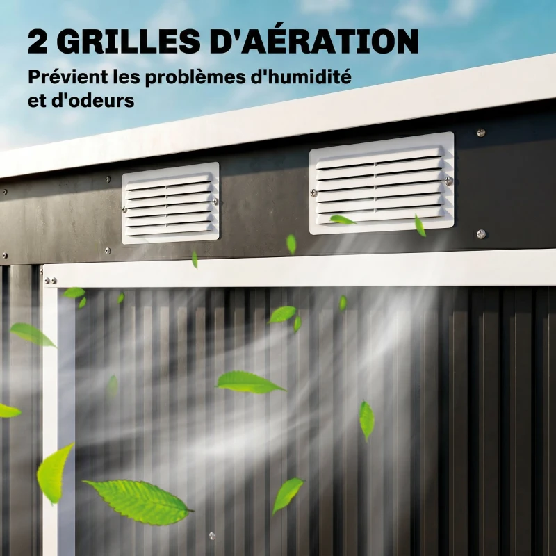Outsunny Abri de jardin 2,77 m² 213 x 130 x 172 cm kit de fondation porte coulissante ventilations acier galvanisé gris foncé