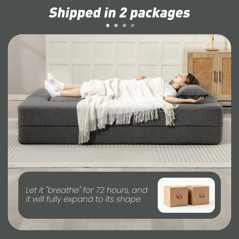 HOMCOM Dwuosobowa sofa z pianki, kanapa z szerokimi podłokietnikami, 2 poduszki, nośność 360 kg, kolor szary