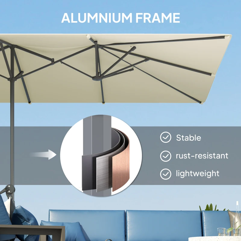 Outsunny Dwustronny parasol, 451 x 264 cm z systemem korbowym, 12 metalowych żeber, aluminiowy maszt, kremowy