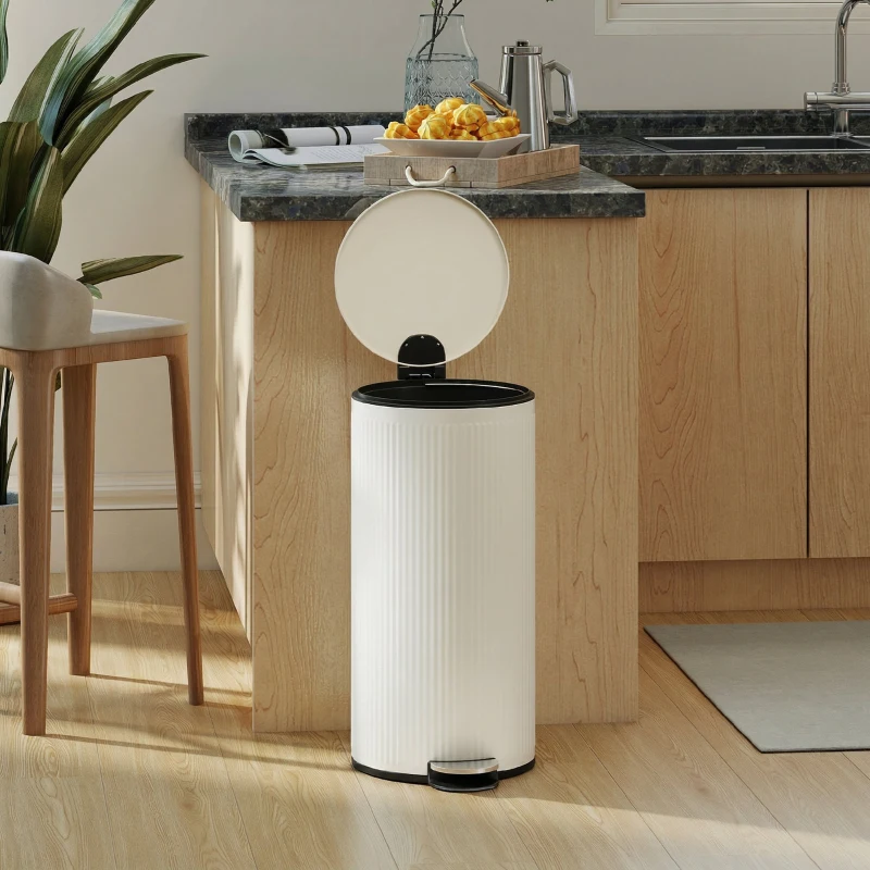 HOMCOM Poubelle cuisine 30L, poubelle à pédale avec seau intérieur amovible, couvercle à fermeture douce, 36x30x60,5cm, crème