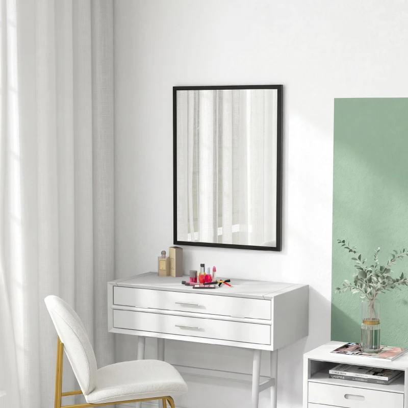 HOMCOM Oglindă de Perete Dreptunghiulară cu Agățători, din Sticlă și MDF, 60x80 cm, Neagră