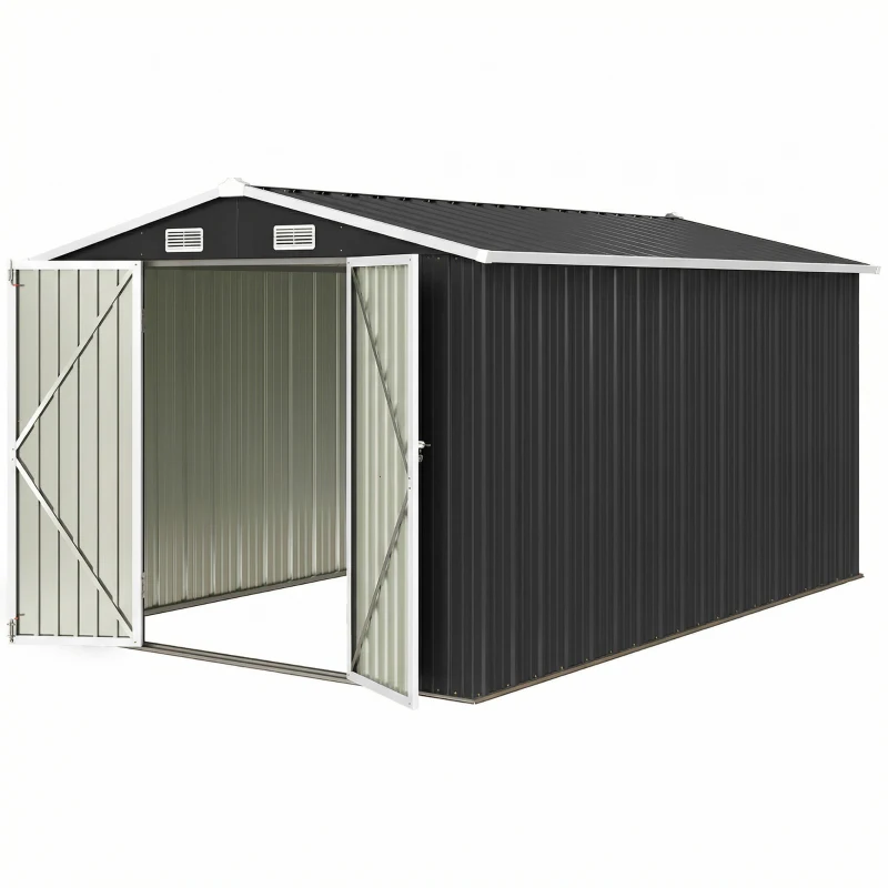Outsunny 12 x 8 ft Garden Shed, Outdoor Storage Shed with 4 Vents and Lockable Double Doors, Dark Grey