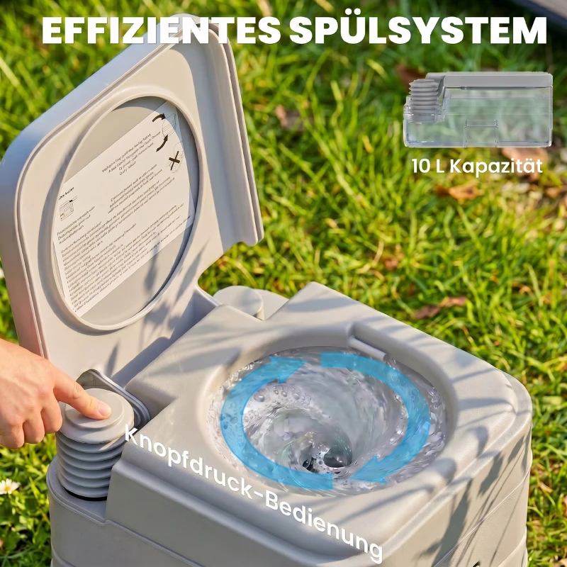 HOMCOM Outdoor-WC, tragbare Toilette, Abfalltank, Spültank, Kunststoff, Deckel, Grau