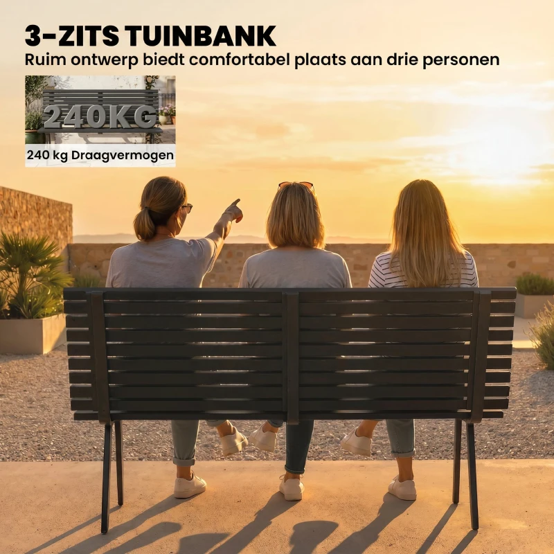 Outsunny Tuinbank 3-zits weerbestendig metalen outdoor zitbank met brede zitting lamellenontwerp, tot 240 kg 154 x 68 x 88 cm