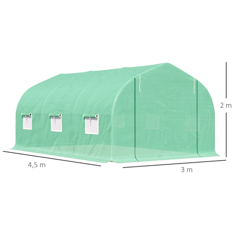Outsunny Serre tunnel de jardin 4,5 x 3 x 2 m grande taille 6 fenêtres vert