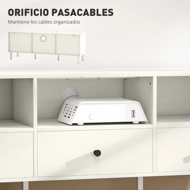 HOMCOM Mueble TV Compacto con 3 Cajones y 3 Compartimentos para TV de hasta 65 Pulgadas 120x34x45 cm Blanco