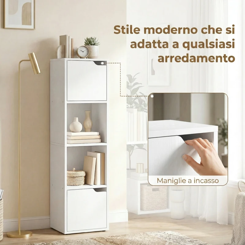 HOMCOM Libreria Moderna con 2 Armadietti e Ante a 4 Ripiani, 30x29x119 cm, Bianco