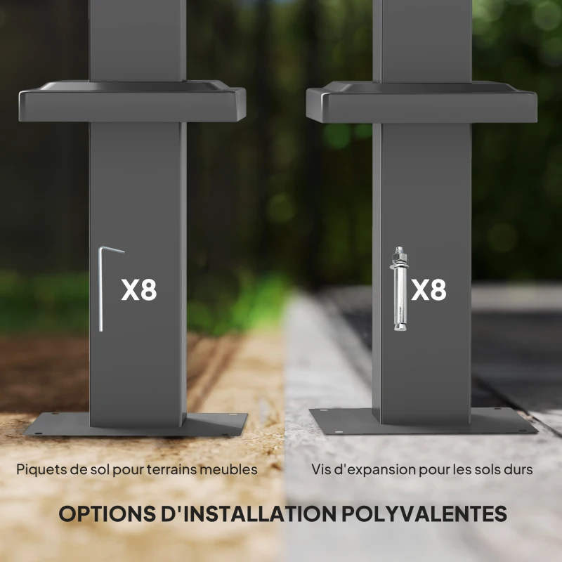 Outsunny Pergola Rétractable Coulissante 3 x 3 m tonnelle de Jardin à fixation magnétique Tissu Polyester Haute densité gris
