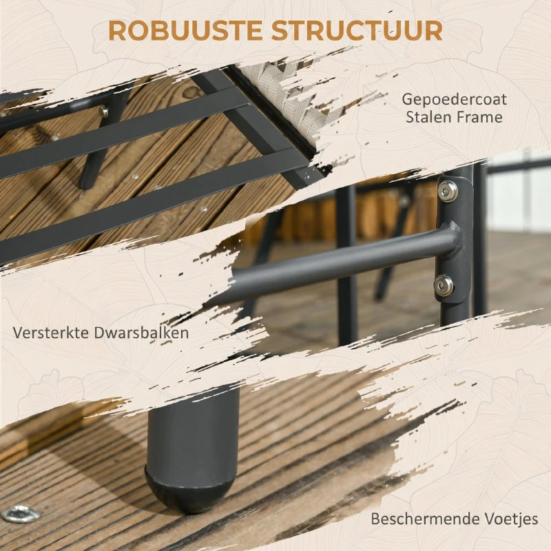 Outsunny Terrasstoel 2-delige set, Boho-stijl, comfortabele zitting, zitkussens, wasbare hoes, metalen frame, Grijs/Beige