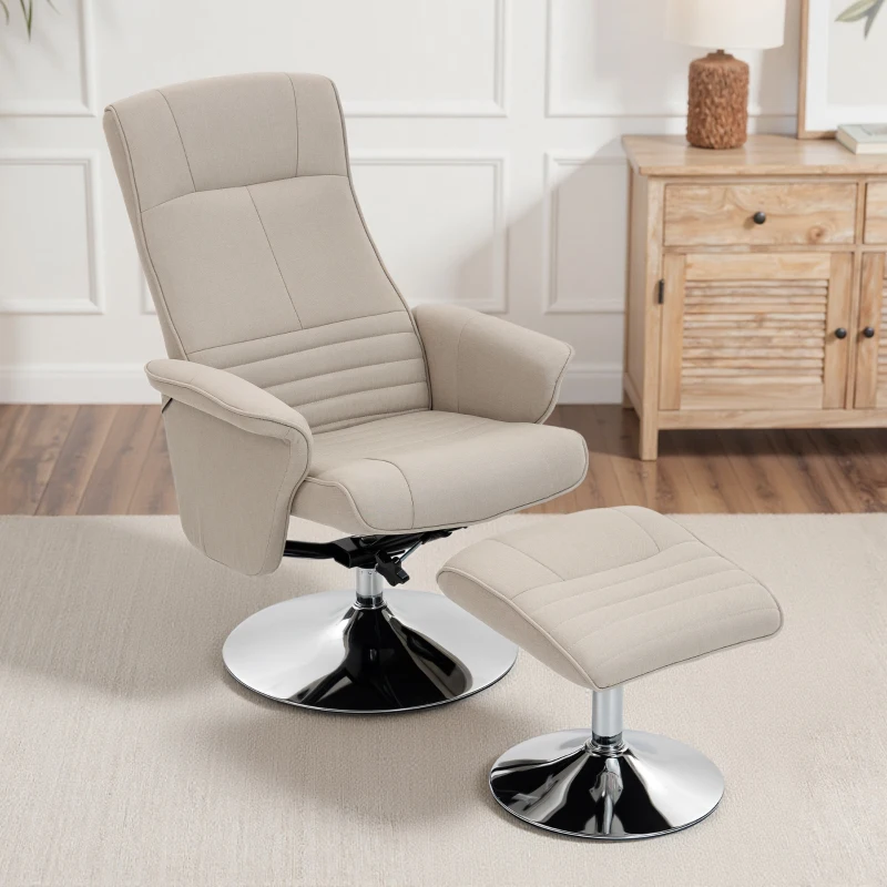 HOMCOM Fauteuil relax inclinable 135° pivotant 360° avec repose-pieds revêtement tissu beige