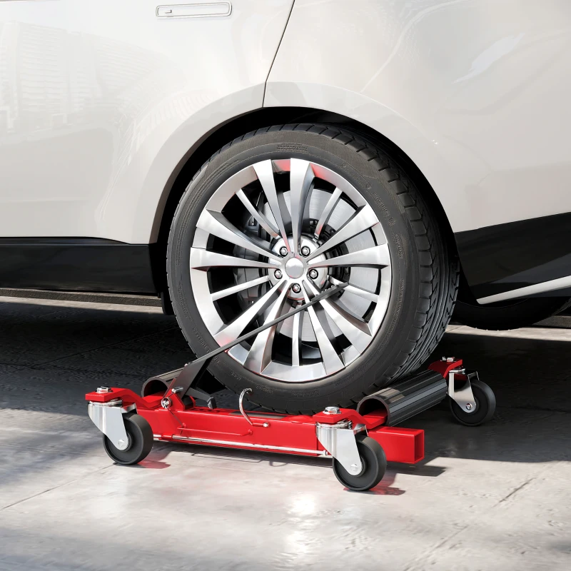 HOMCOM Chariot de manutention de voiture capacité 680 kg largeur de pneu 30 cm, 63 x 57-72 x 33 cm, rouge