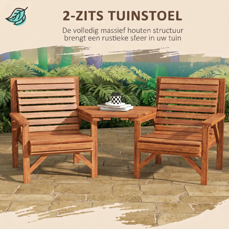 Outsunny Bistro-set 3-delig van hout, weerbestendig tuinmeubelset met lamellenontwerp en parasolgat Verkoold