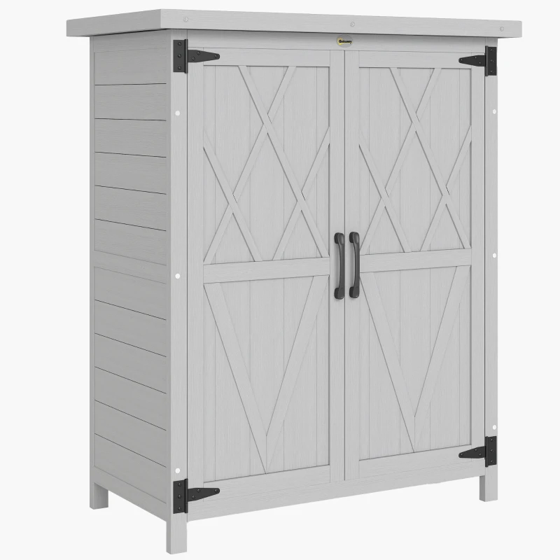 Outsunny Abri de jardin armoire de jardin 3 étagères 2 portes toit en tôle galvanisé étanche bois massif 75 x 40 x 90 cm gris