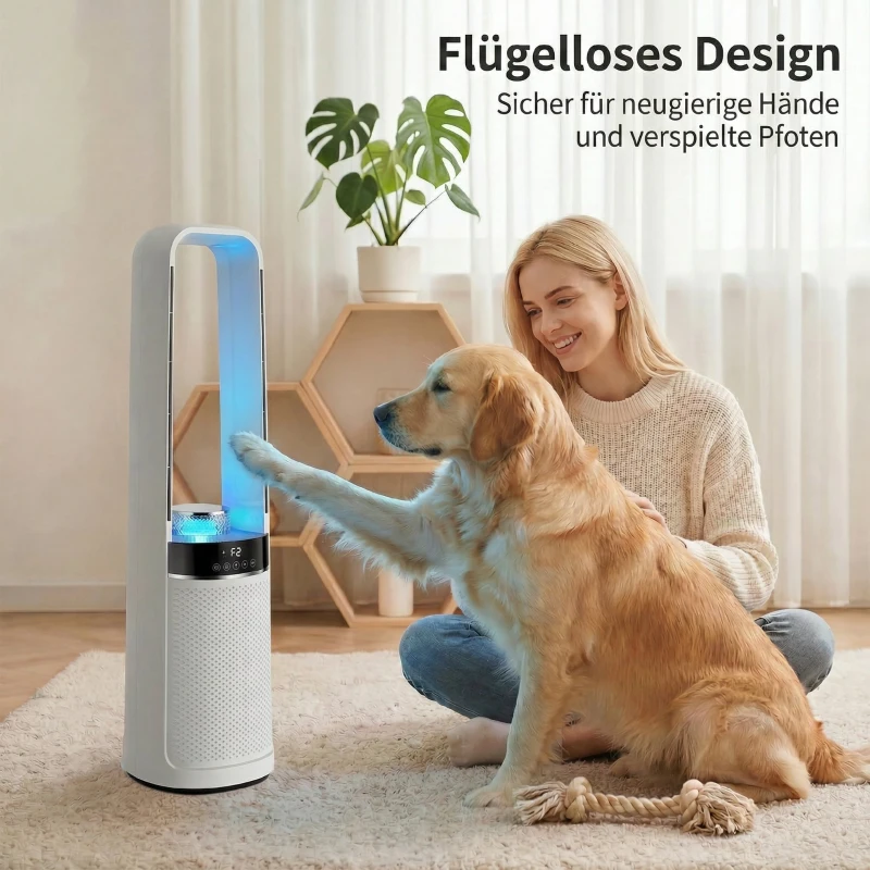HOMCOM Turmventilator ohne Rotorblätter, mit 45° Oszillation, LED-Licht, 3 Geschwindigkeiten, 12-Std.-Timer, Fernbedienung