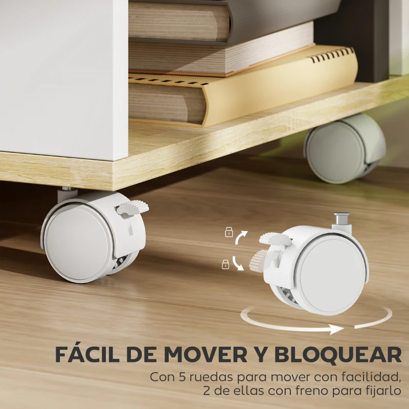 HOMCOM Mueble de TV Flotante y Ruedas con 2 Estantes para Televisores de hasta 55 Pulgadas 120x40x38,5 cm Blanco