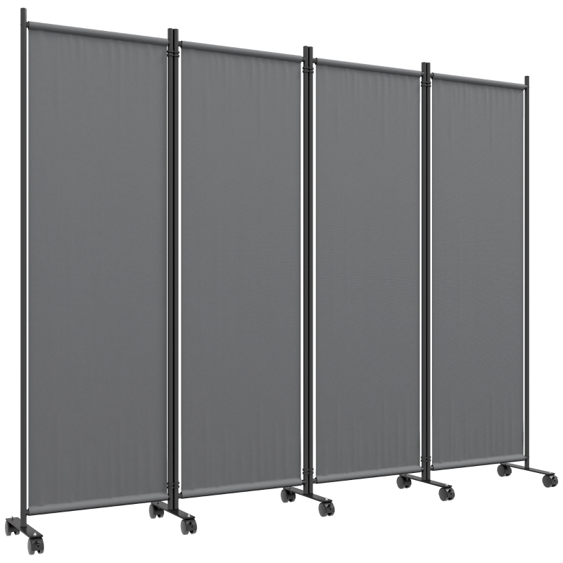Outsunny Paravento da Esterno e Interno a 4 Pannelli Pieghevole con Ruote, 221x50x172cm, Grigio Scuro