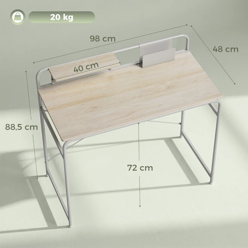 HOMCOM Mesa de Escritorio Moderno con Estante y Estructura de Metal Fácil Montaje 98x48x88,5 cm Roble