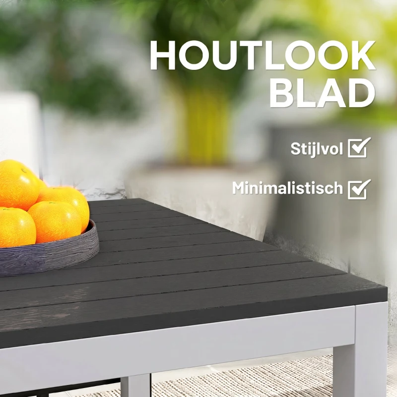 Outsunny Tuintafel Aluminium 120x70 cm Weerbestendig Balkontafel met Houtlook, voor 4-6 Personen Zwart