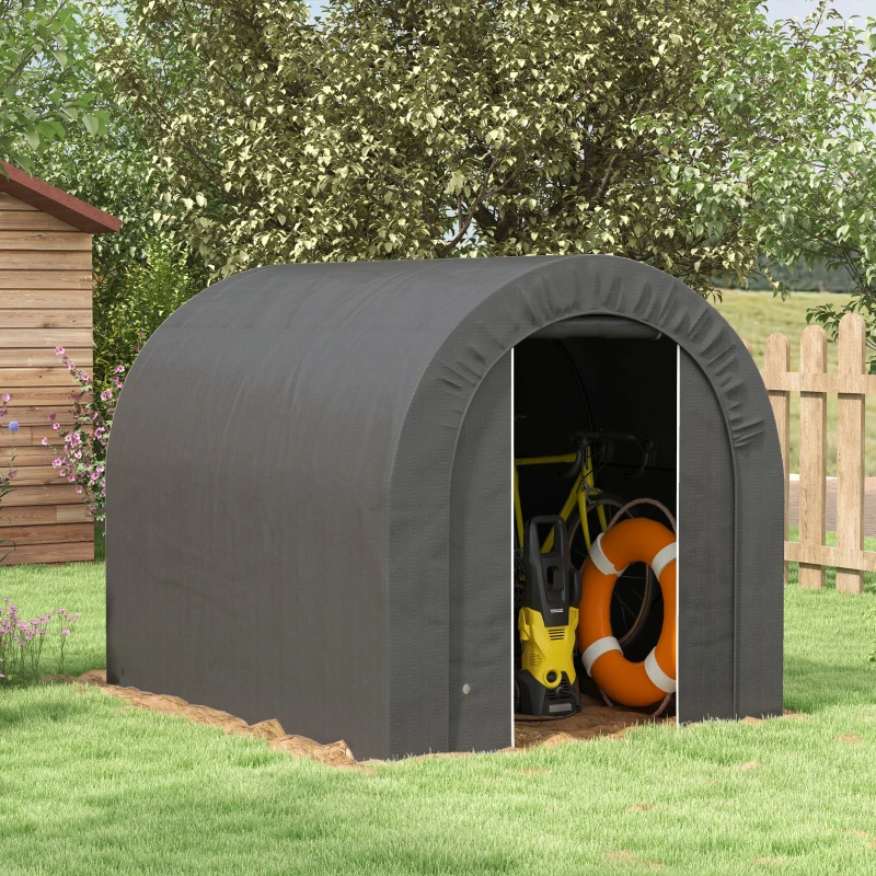 Outsunny Abri de jardin tente de rangement extérieur abri de vélo garage pour vélo bâche en PE métal 2,4 x 1,8 x 1,9 m gris foncé