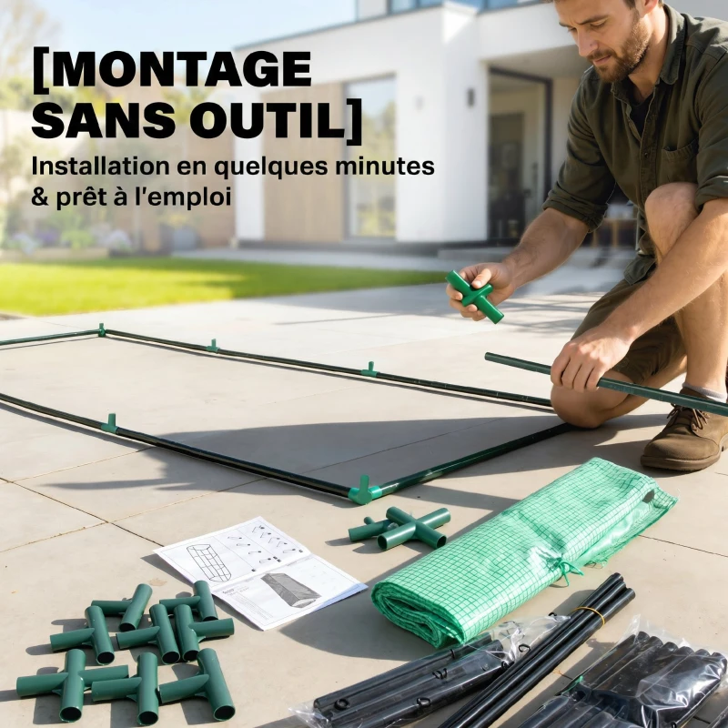 Outsunny Mini Serre de Jardin mini serre tunnel 270L x 90l x 90H cm cm toit pointu Acier PE Haute densité 140 g/m² Anti-UV 3 fenêtres avec Zip enroulables Vert