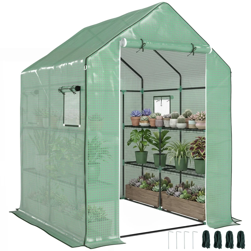 Outsunny Serre de jardin avec 1 porte, 1 fenetres, étagères 3 niveaux pour Légumes Plantes Fleurs Bâche PE 140 x 143 x 190 cm