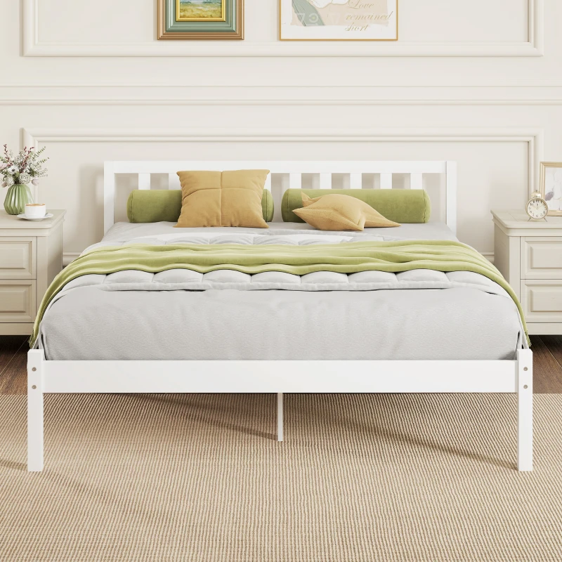 HOMCOM Cadre de lit en bois massif 140x190 cm lit simple avec tête de lit et sommier à lattes solide pour enfants adultes