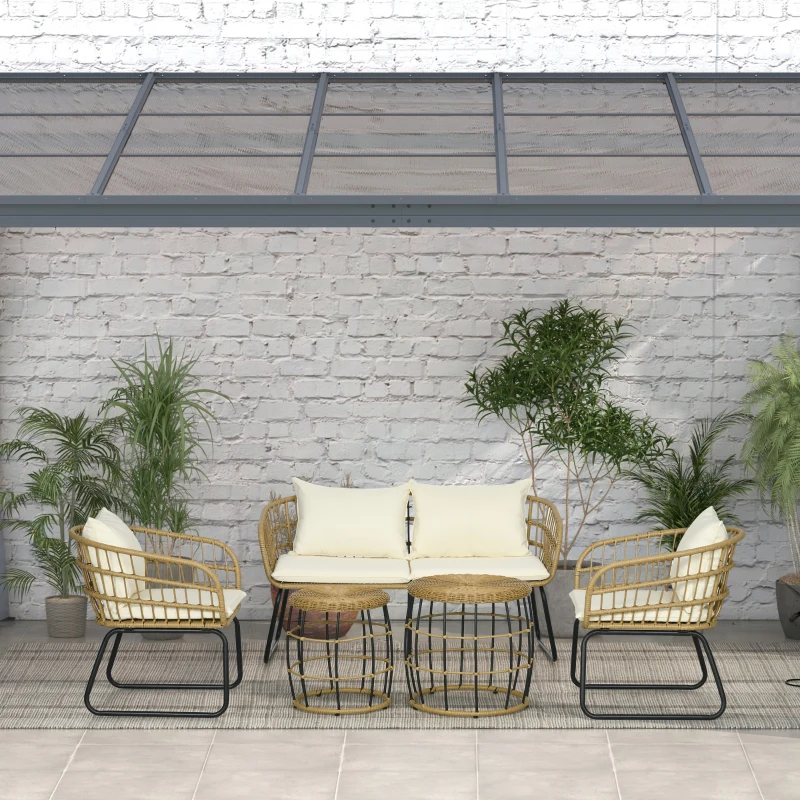 Outsunny Ensemble salon de jardin meubles d'extérieur 4 places 2 fauteuils 1 canapé 2 places et 2 tables basses coussins inclus